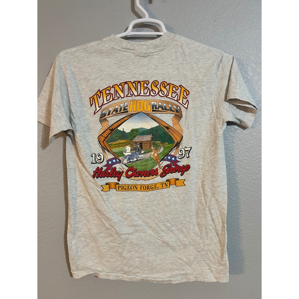 Vintage 1997 Harley Davidson Tennessee State HOG Rally T-Shirt Gray Mens Small